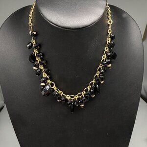 Talbots Rhinestone Black Faceted Bead Crystal Layer Chain Statement Necklace